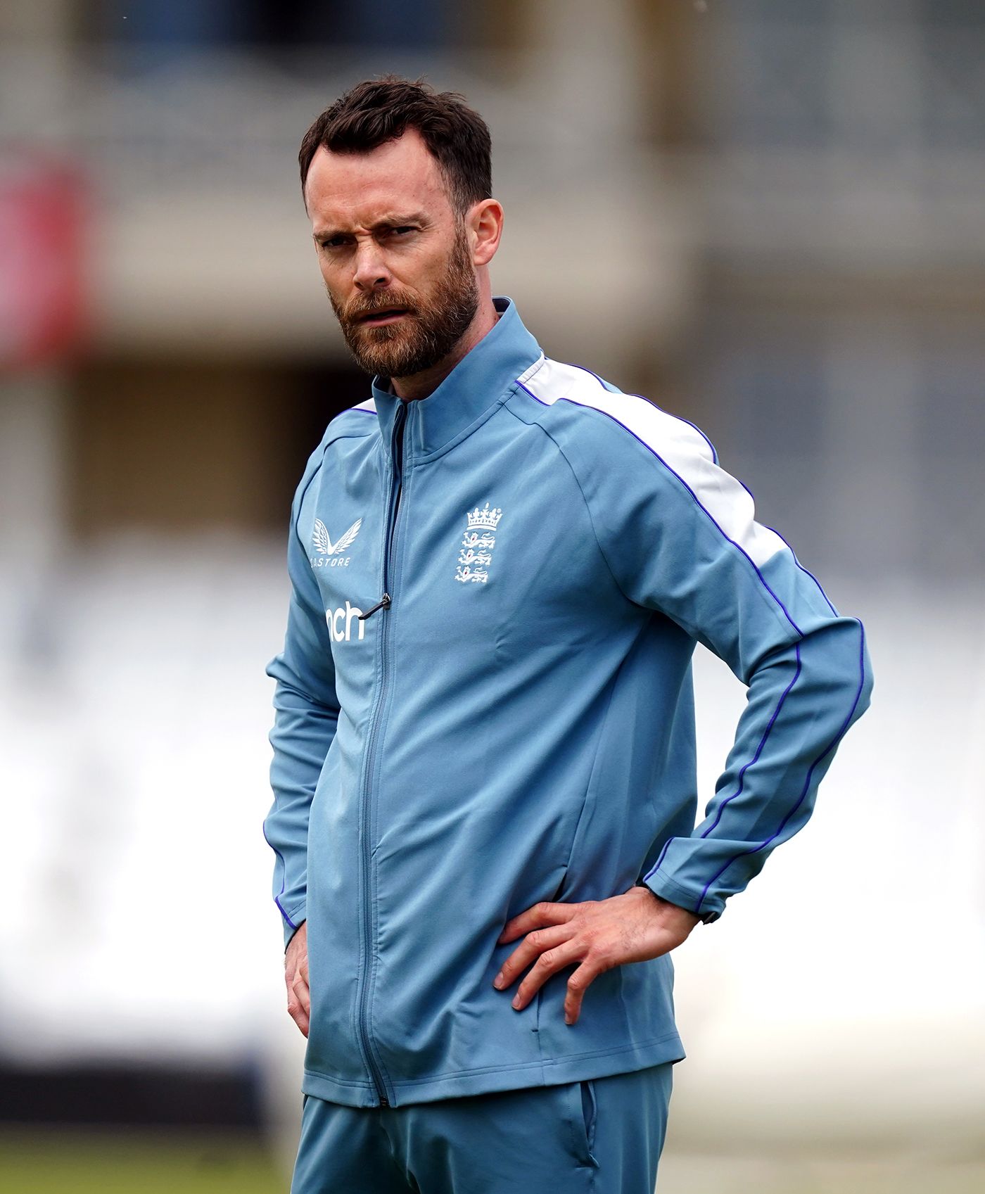 James Foster looks on during England nets