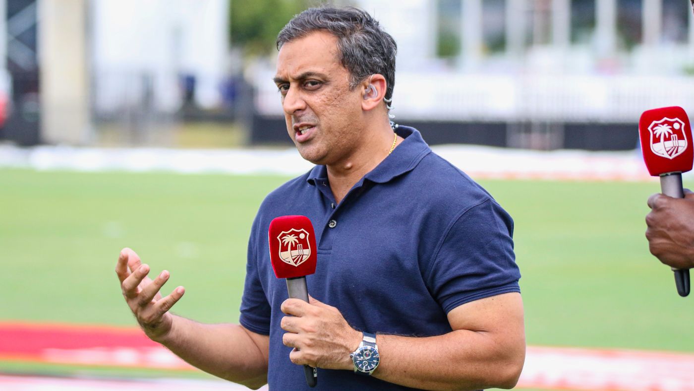 Rohan Gavaskar working on the post-match broadcast