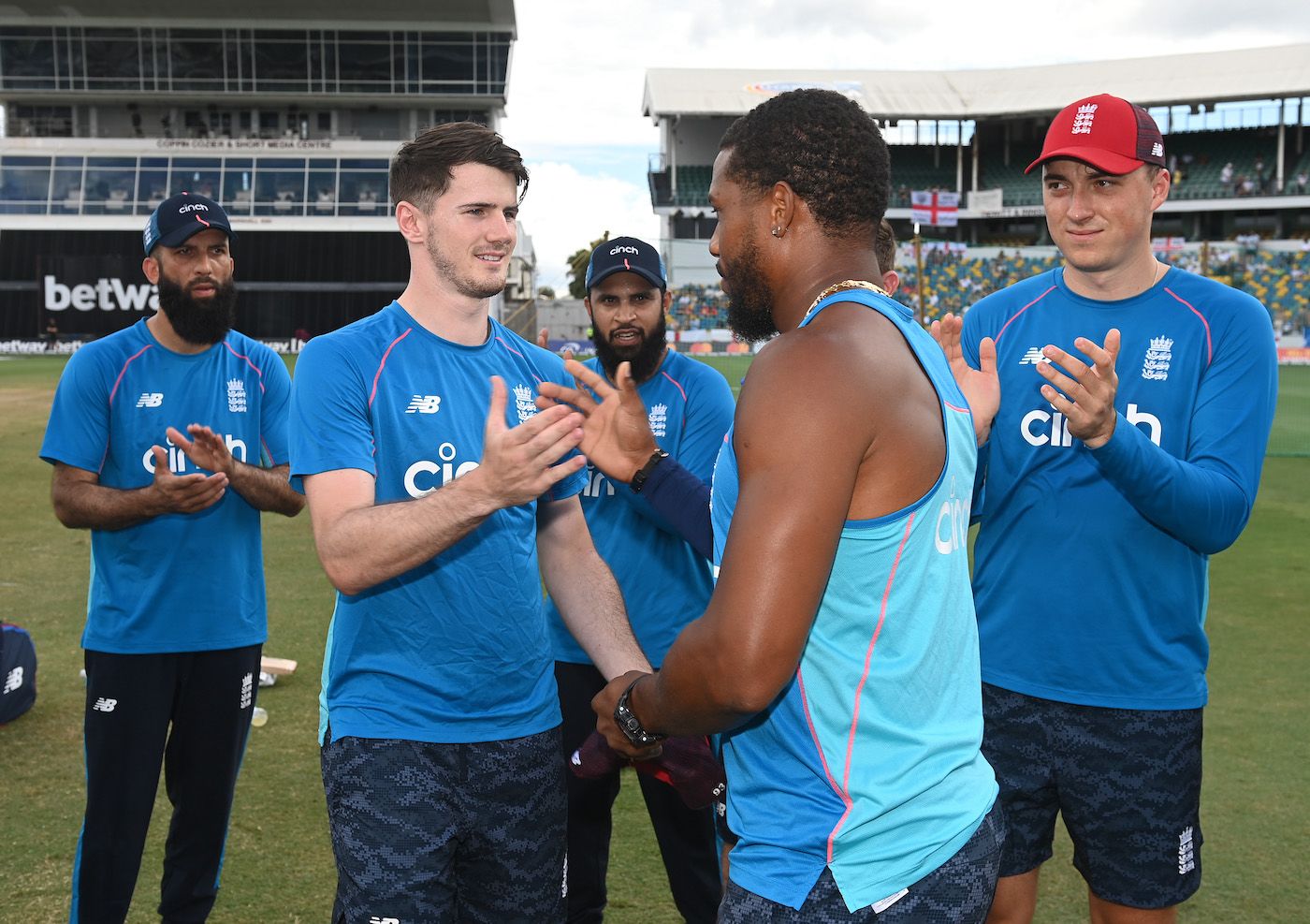 George Garton gets his debut England T20I cap from Chris Jordan