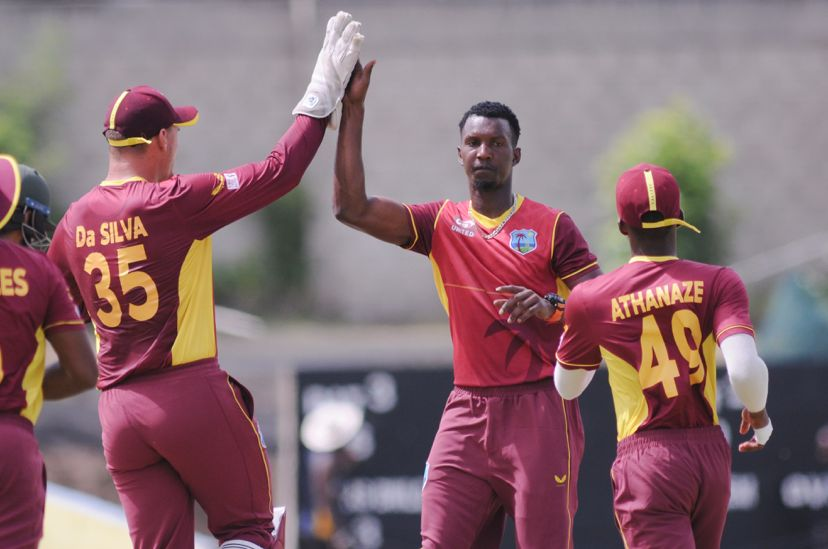 Shermon Lewis celebrates a wicket