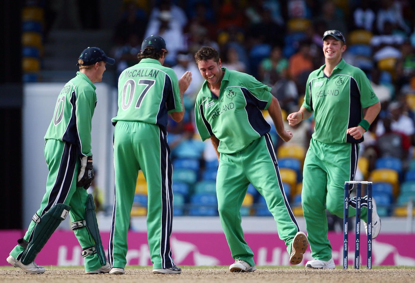 The Ferret dance: Dave Langford-Smith does his famous jig after prising out Mashrafe Mortaza