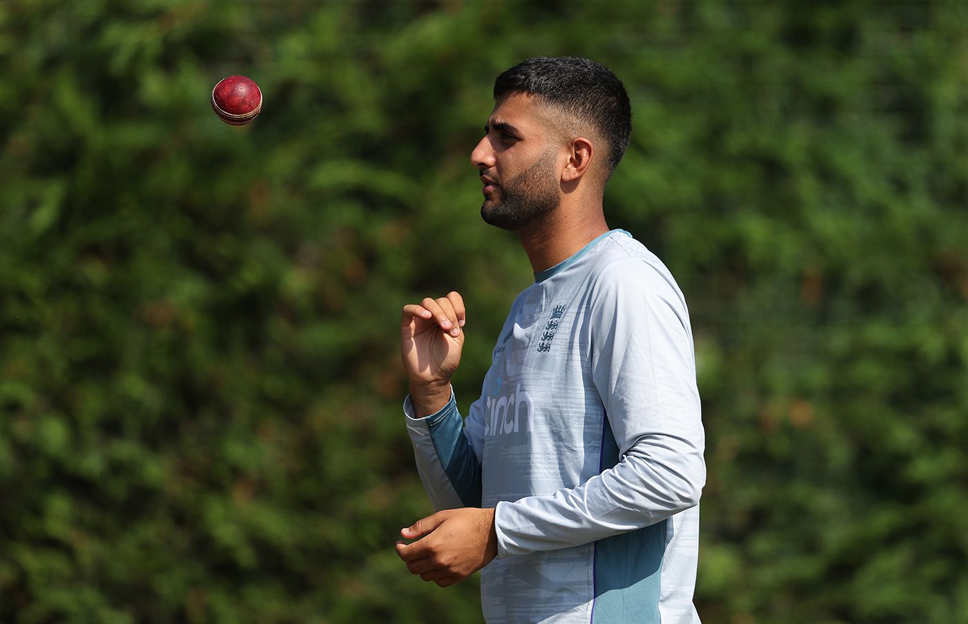 Yousef Majid tosses the ball at England Under-19s training