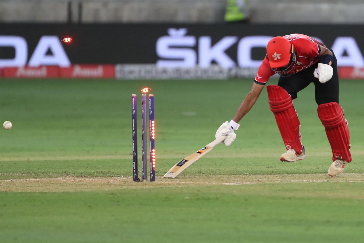 Nizakat Khan was caught short of his ground by a Ravindra Jadeja direct-hit