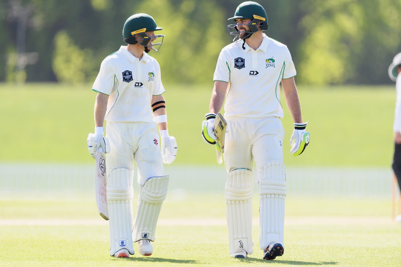 Greg Hay and Tom Bruce walk back at the tea break