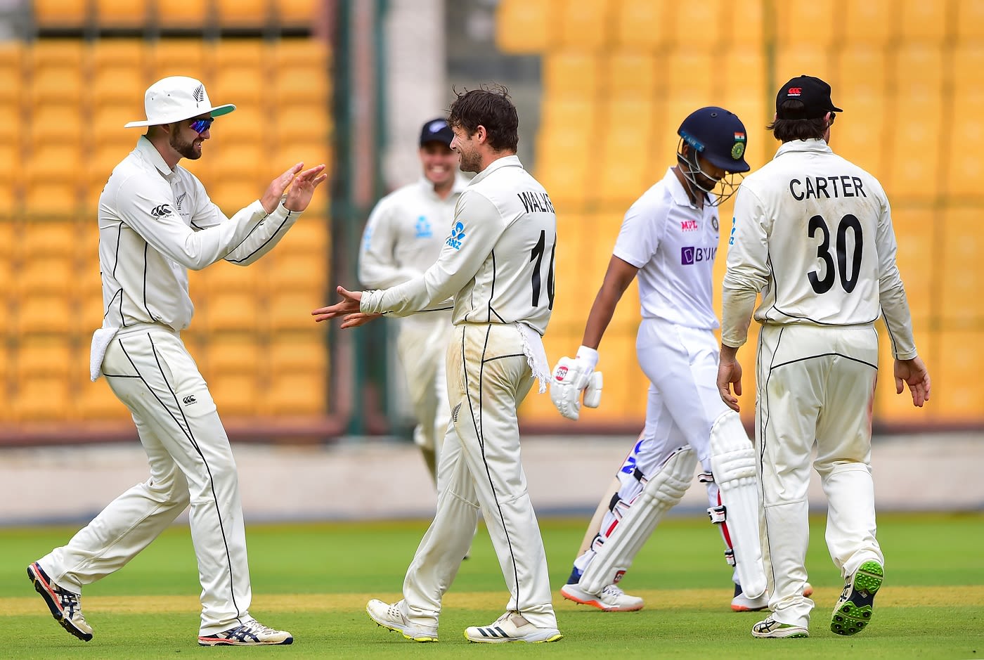 Joe Walker celebrates the wicket of Ruturaj Gaikwad