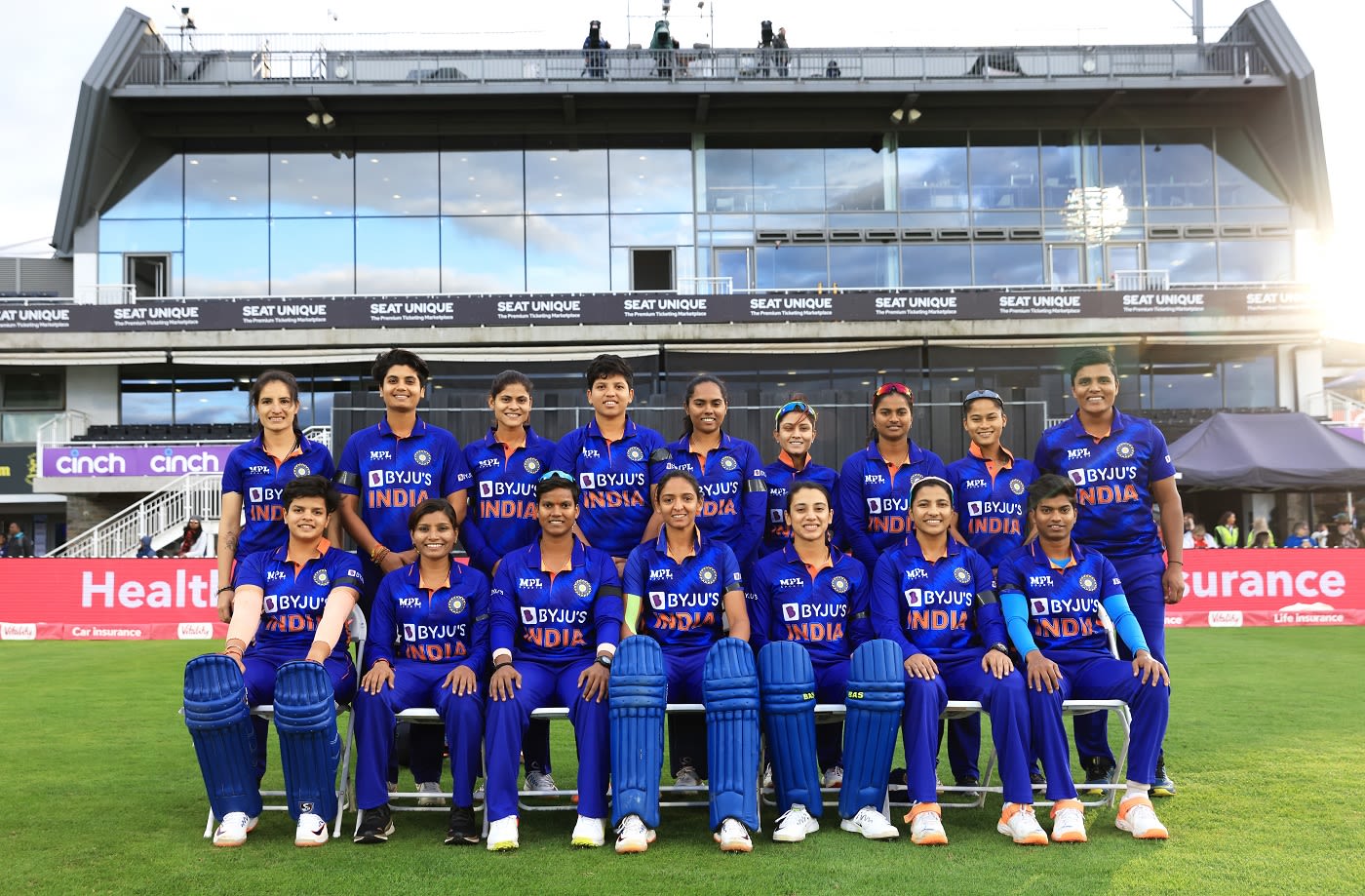 Indian players pose before the final game of the T20I series