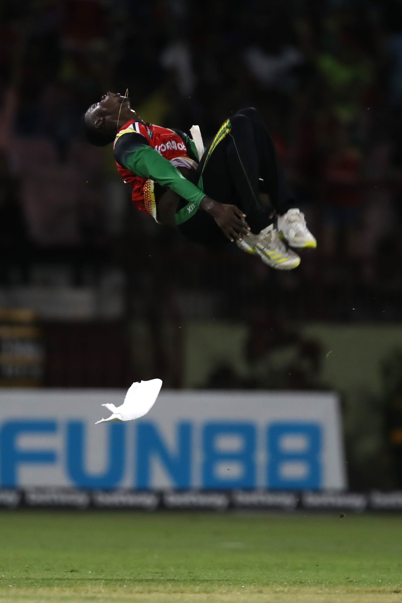 Up in the air: Junior Sinclair pulls off an acrobatic celebration