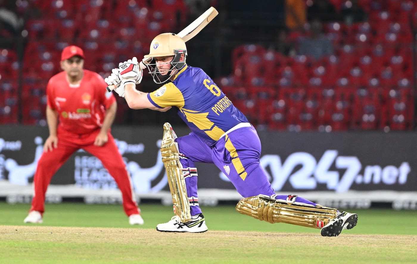 William Porterfield drives towards the covers during his half-century