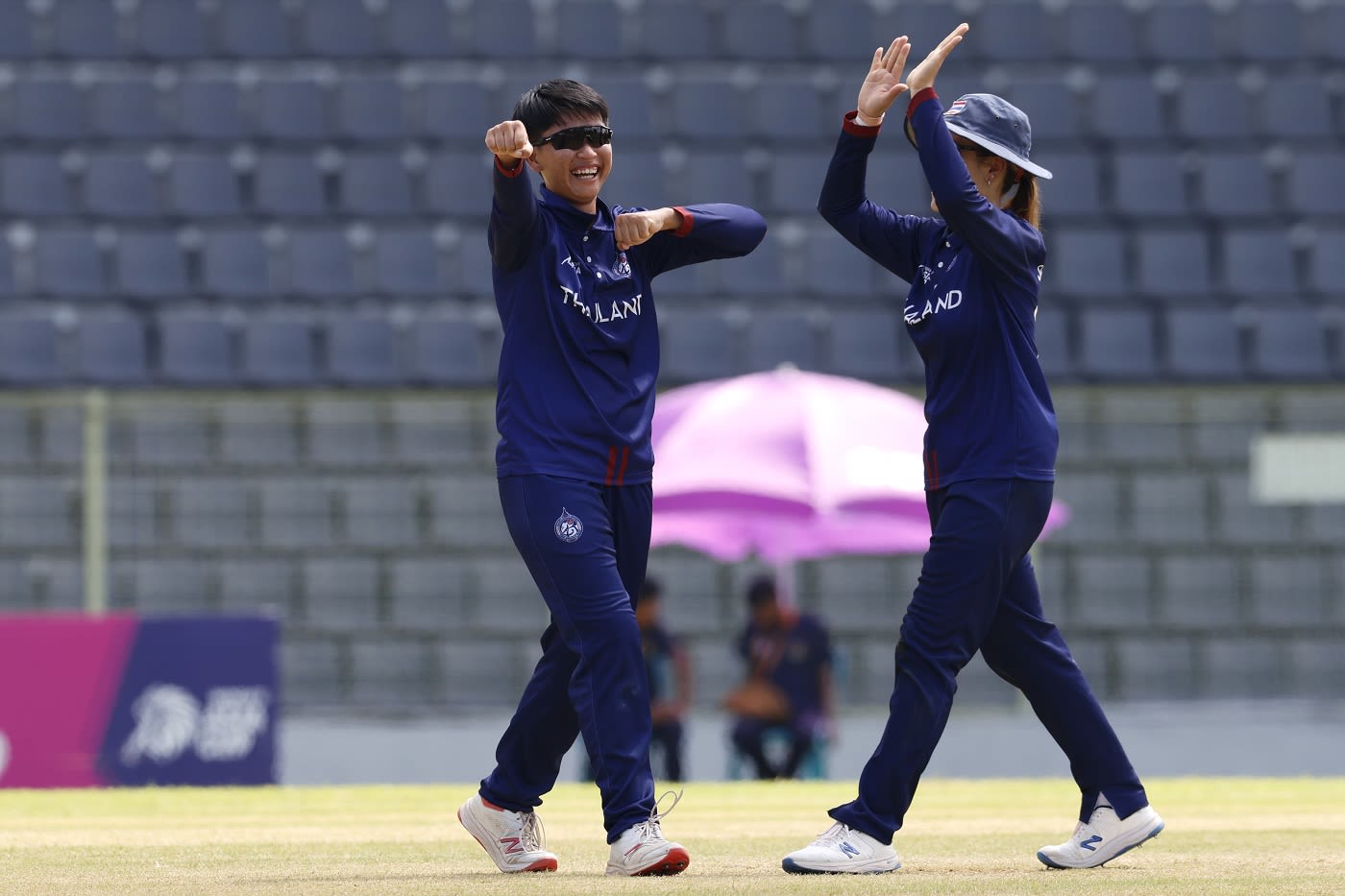 Onnicha Kamchomphu celebrates the wicket of Khushi Sharma