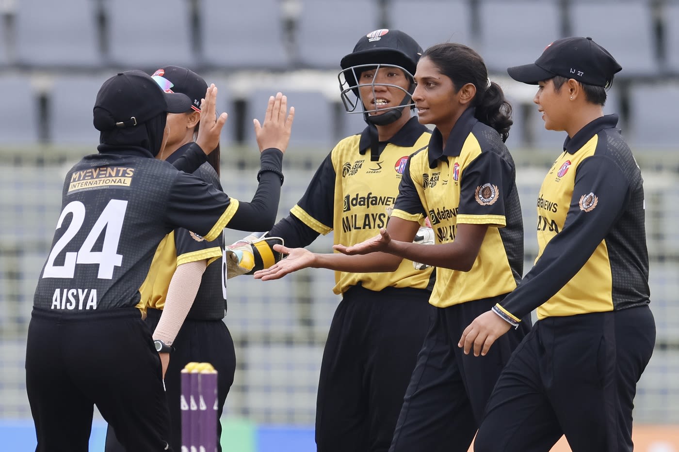 Malaysia captain Winifred Duraisingam celebrates a wicket