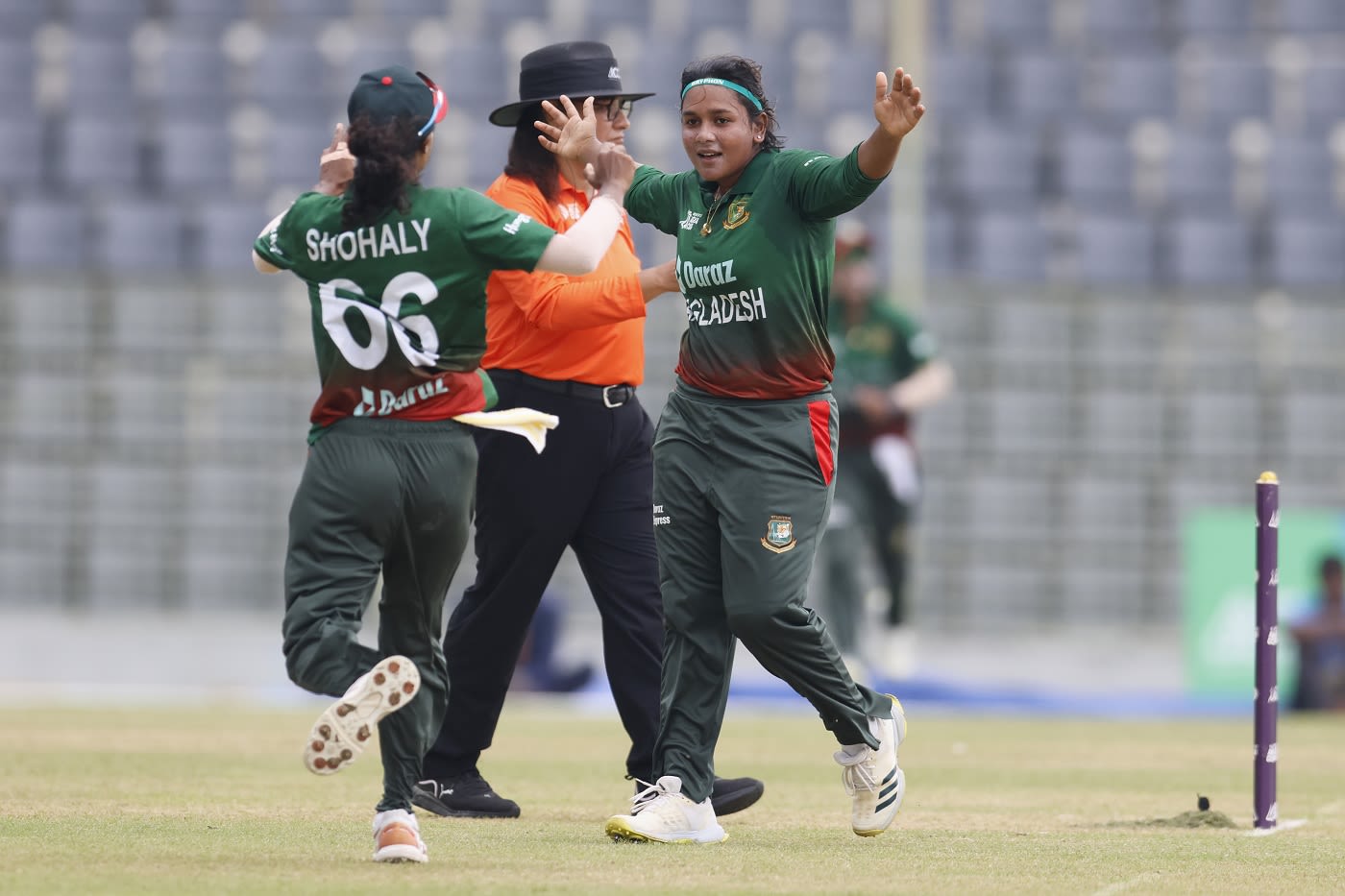 Sanjita Akter Meghla celebrates after dismissing Harshitha Samarawickrama