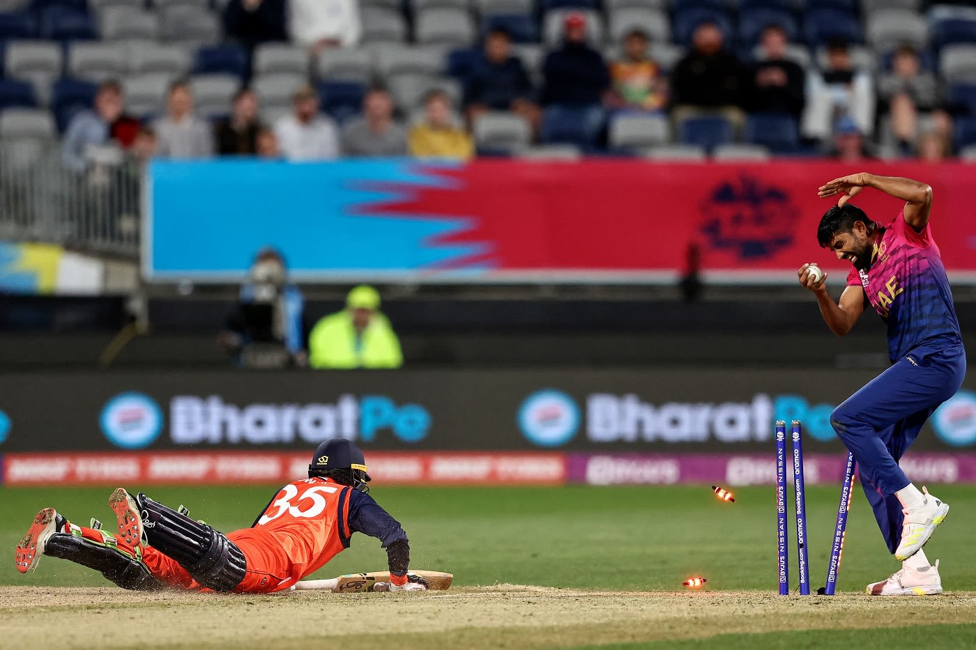 Scott Edwards puts in a full-length dive to protect his wicket
