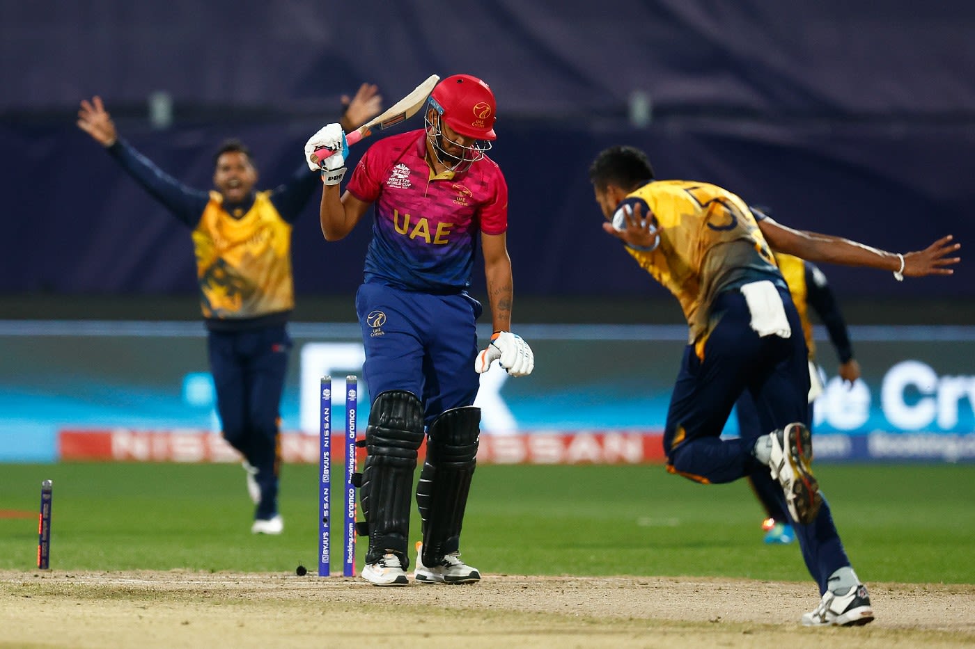 Dushmantha Chameera bowled Aryan Lakra to tighten Sri Lanka's grip