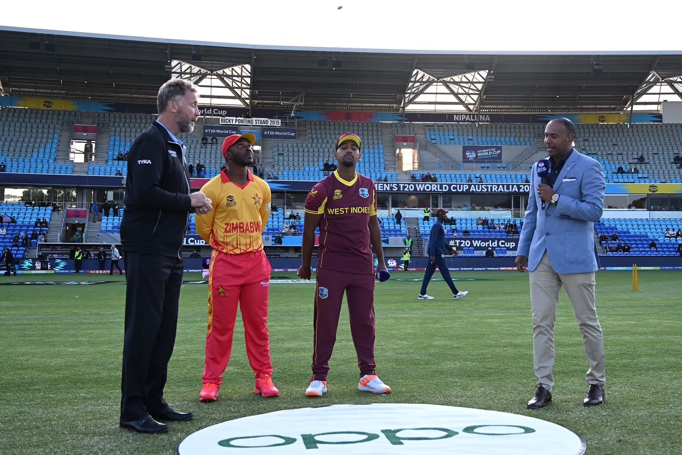 Regis Chakabva and Nicholas Pooran at the toss