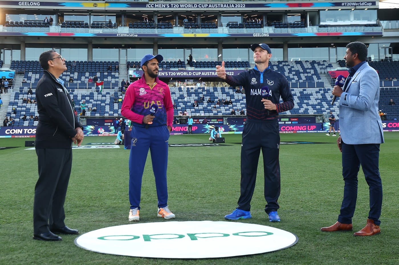 CP Rizwan and Gerhard Erasmus are all eyes on the coin