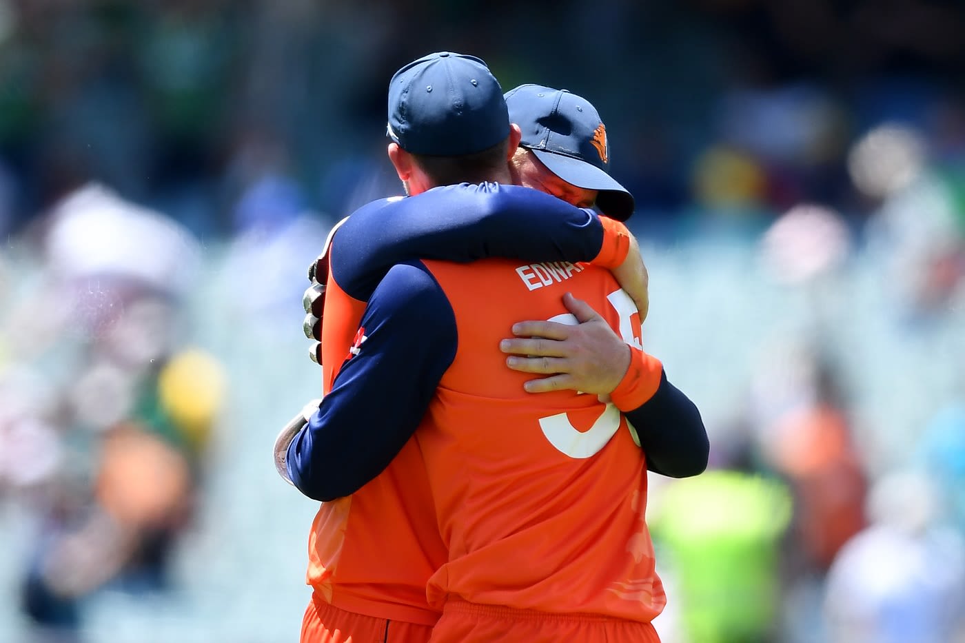 Stephan Myburgh embraces Scott Edwards after the epic victory