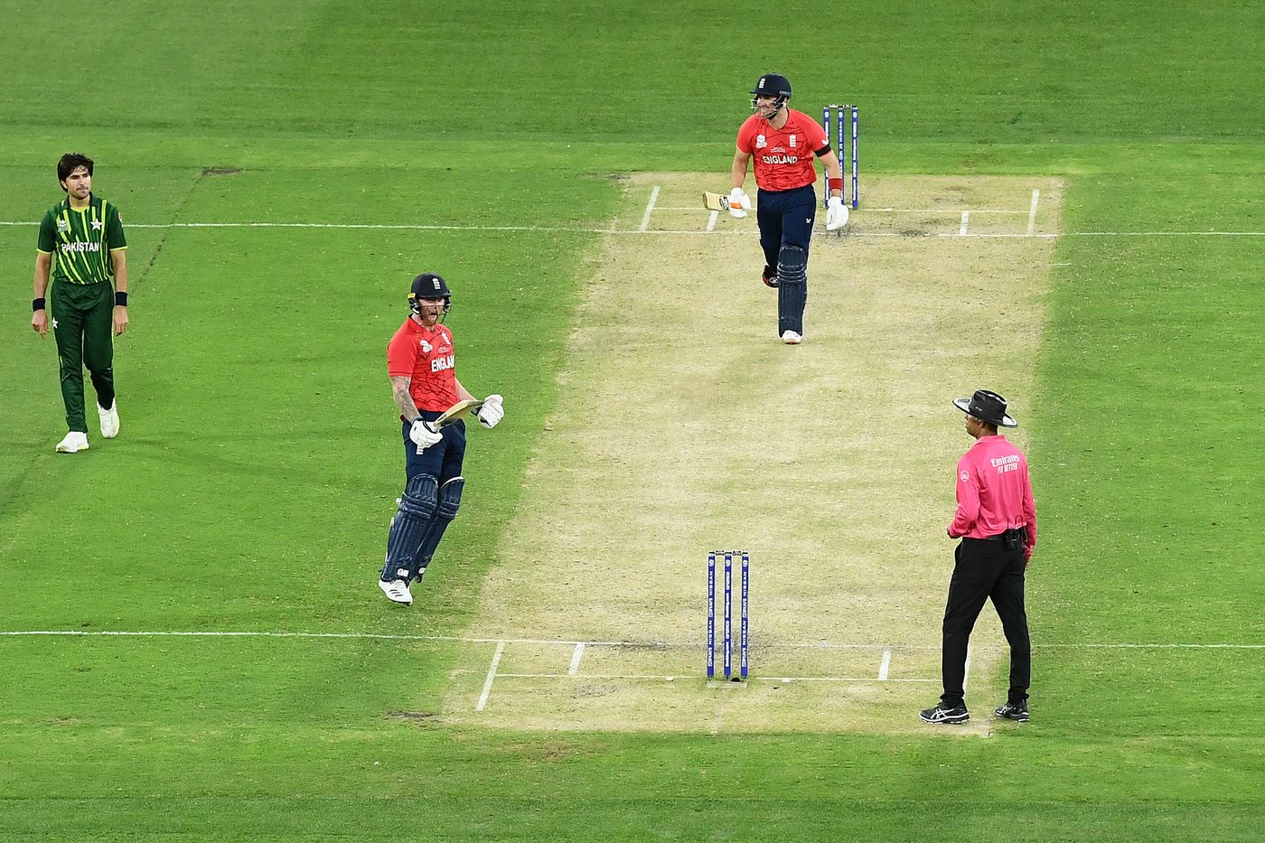 Ben Stokes roars after hitting the winning run