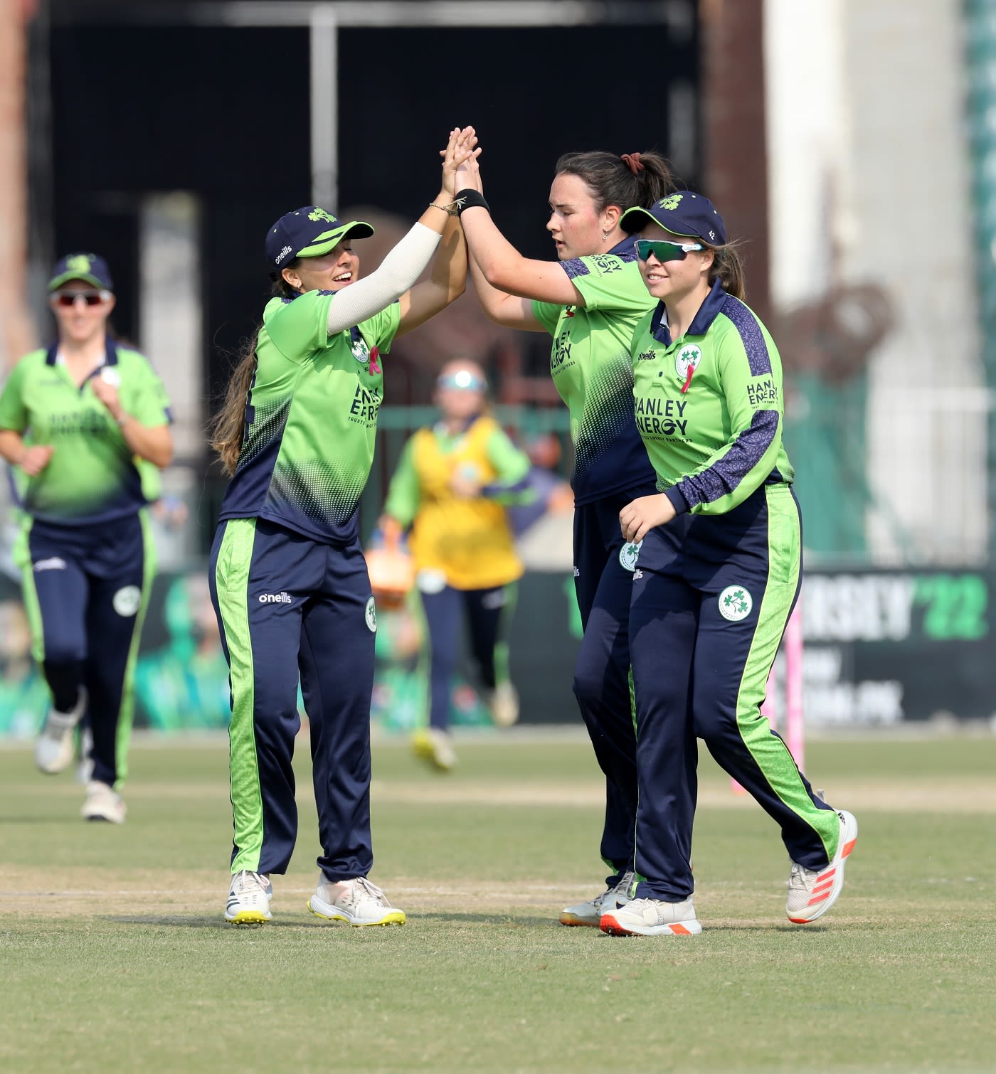 Jane Maguire celebrates after dismissing Sidra Ameen cheaply