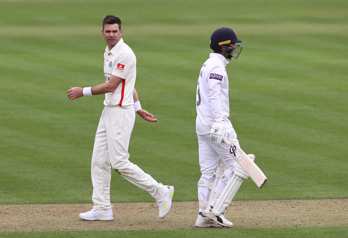James Anderson reacts after dismissing Felix Organ