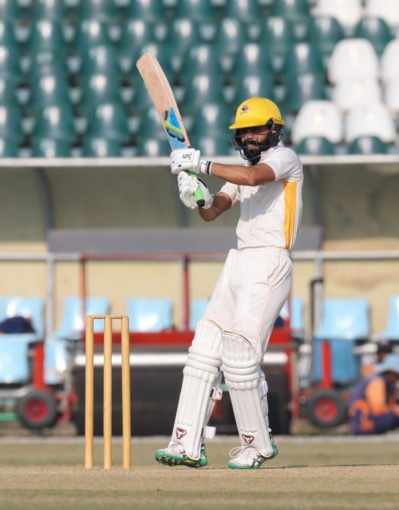Fawad Alam plays a pull during his knock on the first day