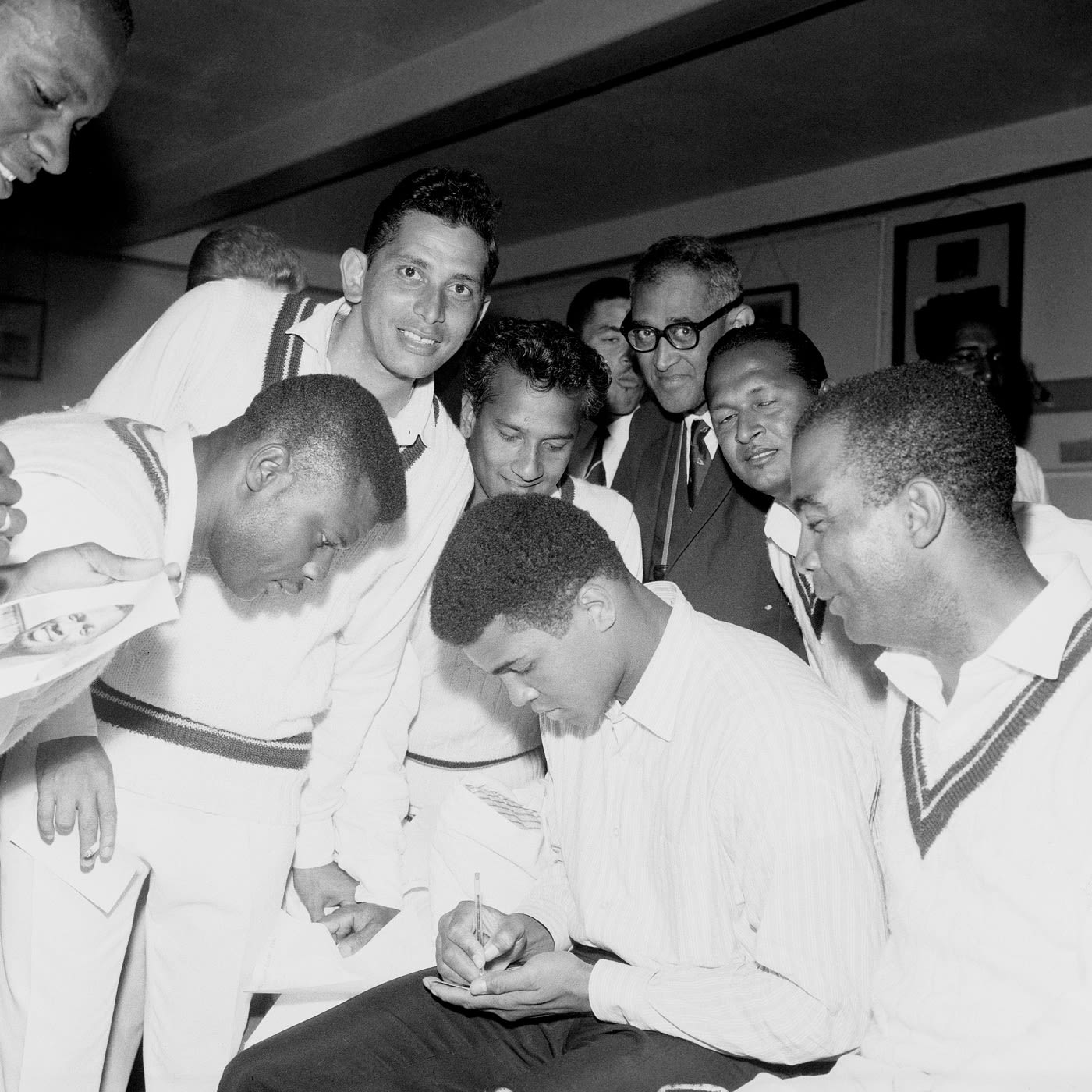 Muhammad Ali signs autographs for the West Indies players in the Lord's dressing room