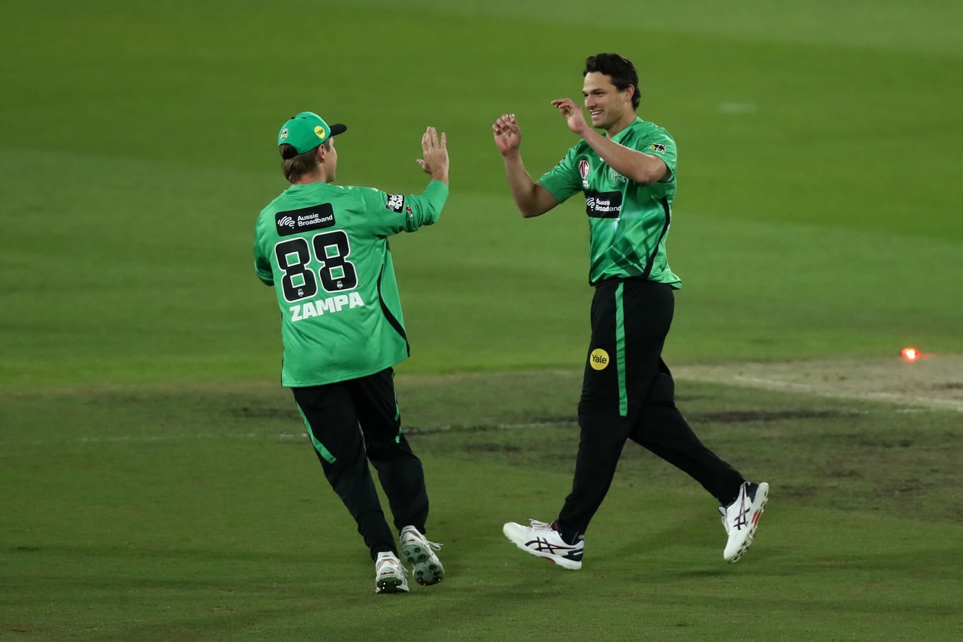 Nathan Coulter-Nile celebrates after dismissing Alex Hales