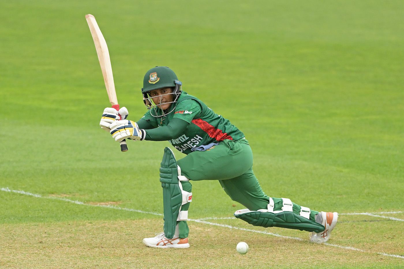Lata Mondal pushes the ball to the leg side during her short stay in the middle