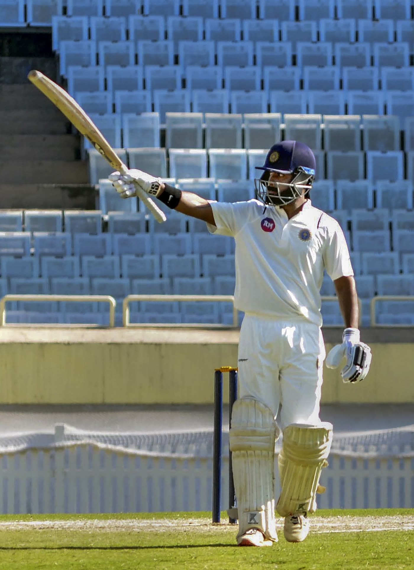 Akshay Chandran celebrates his hundred