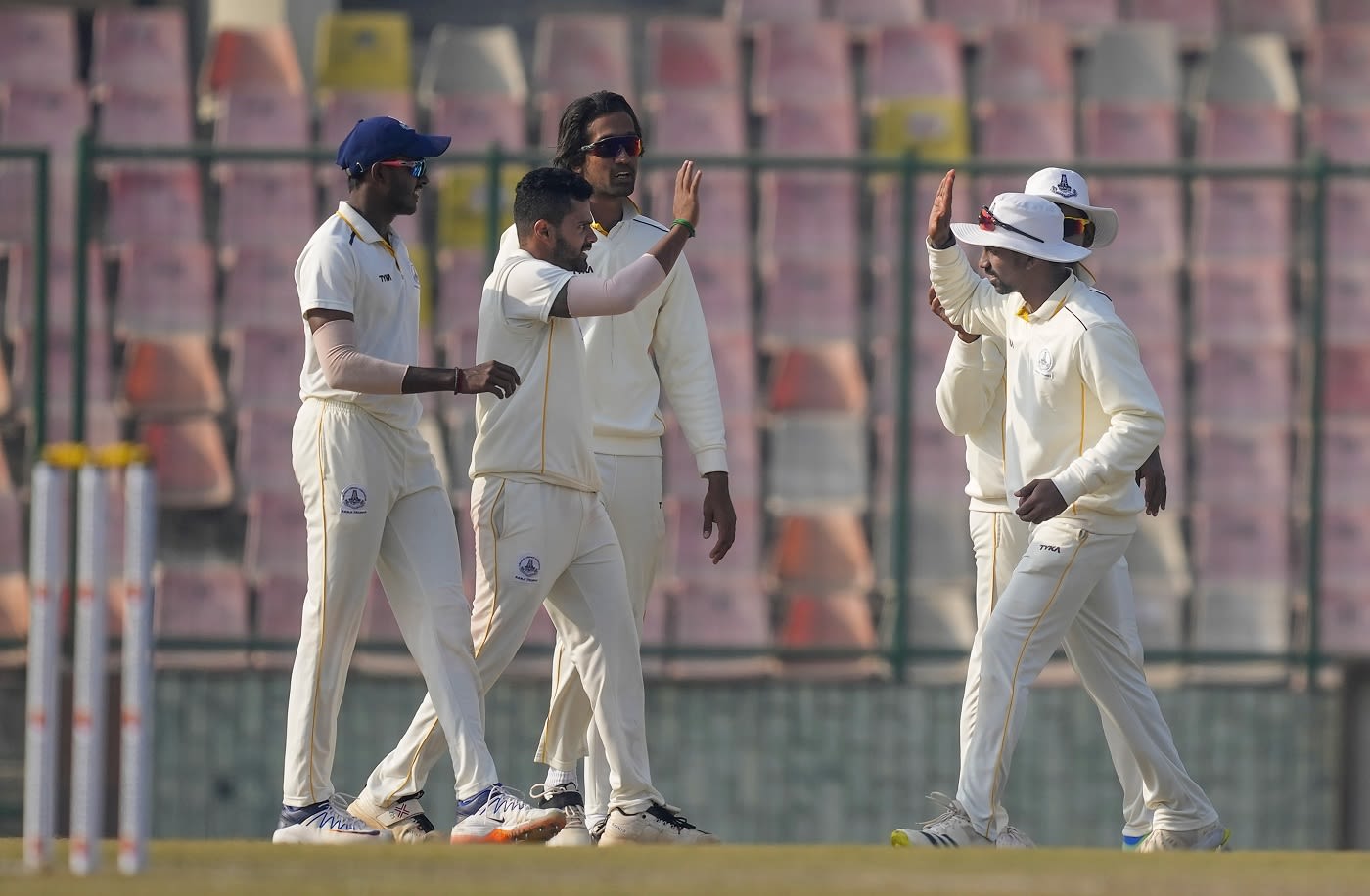 L Vignesh celebrates a wicket