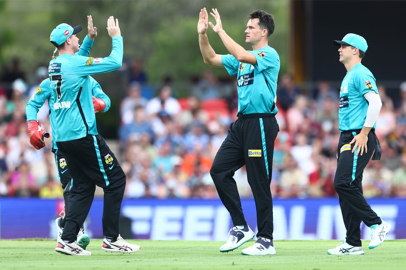 James Bazley celebrates a wicket