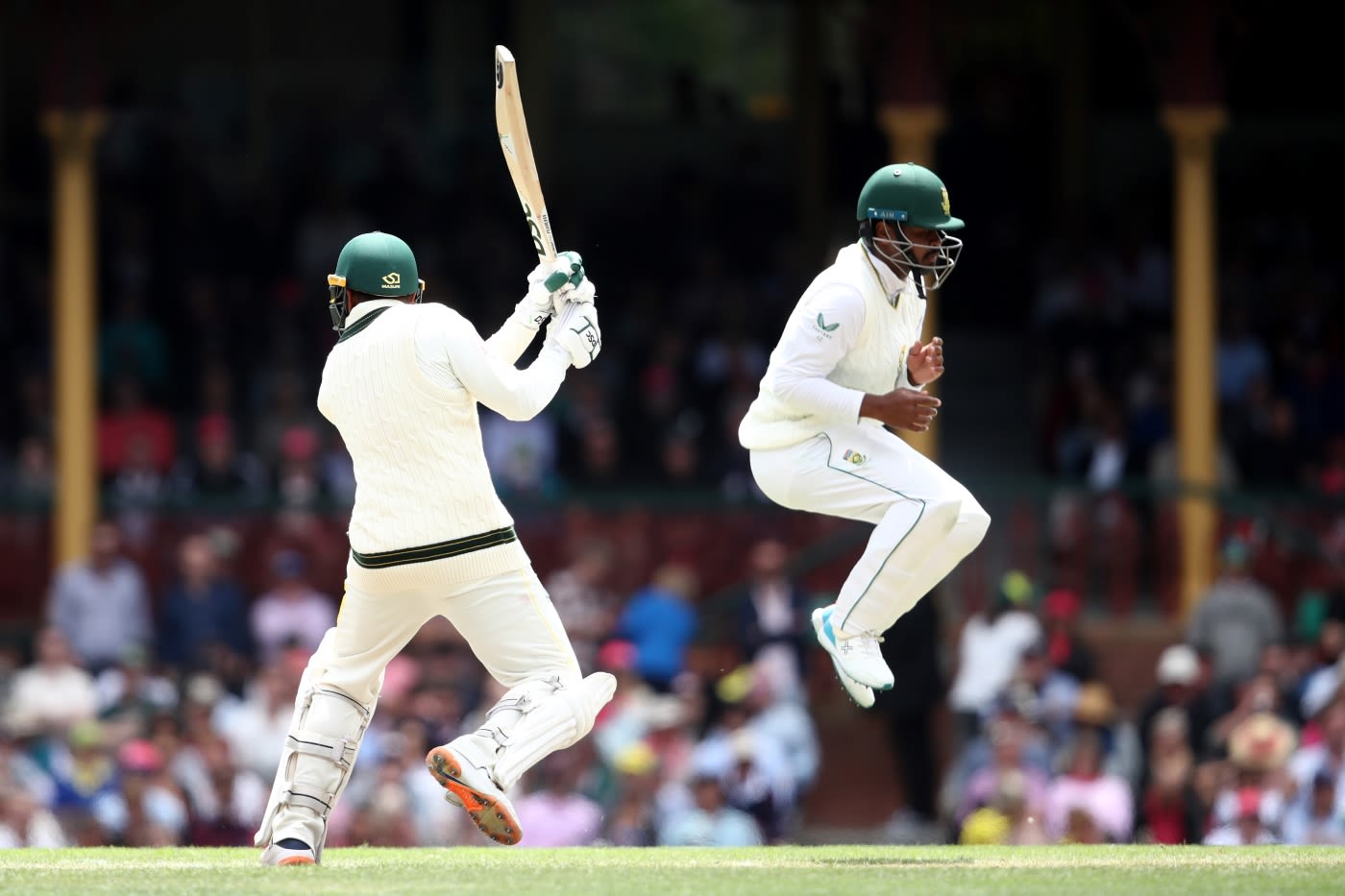 Khaya Zondo jumps at silly point to evade a cut from Usman Khawaja