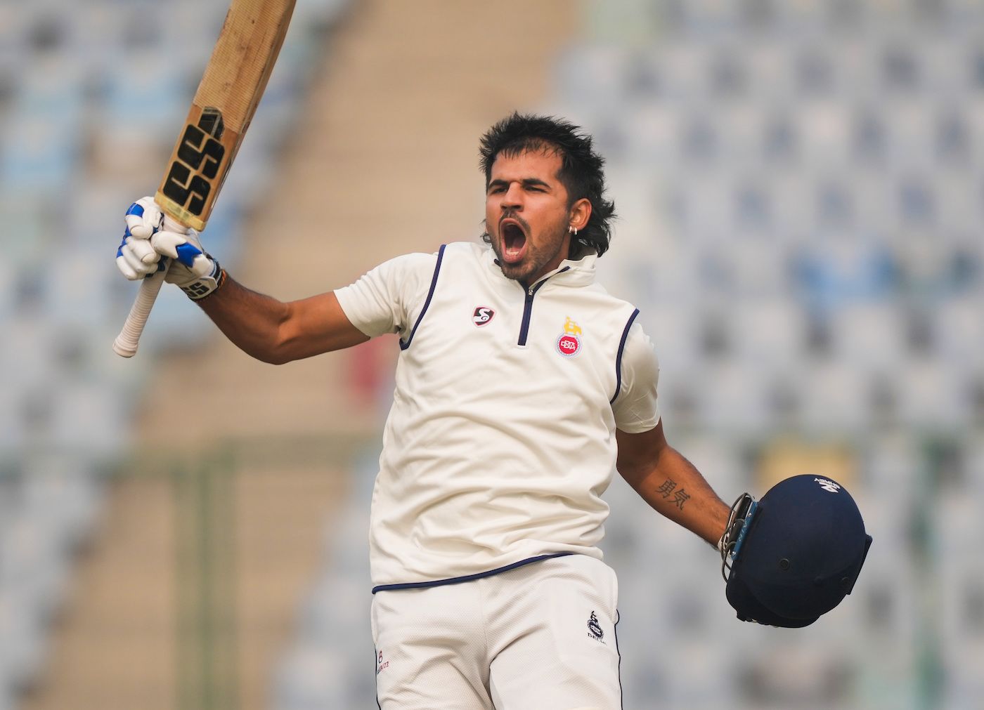 Himmat Singh roars after scoring a century