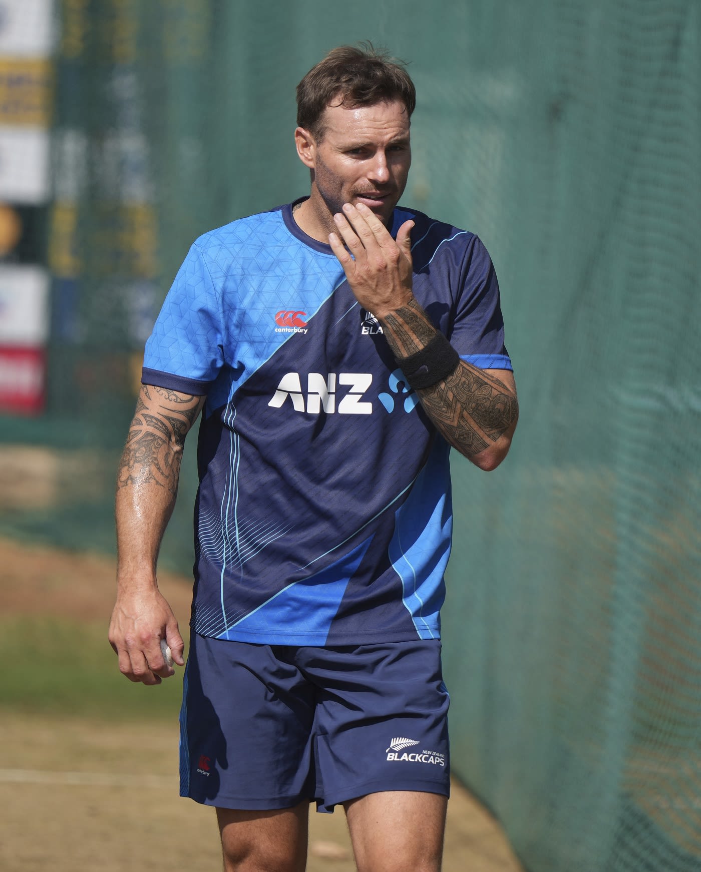 Doug Bracewell walks back to his run-up during practice