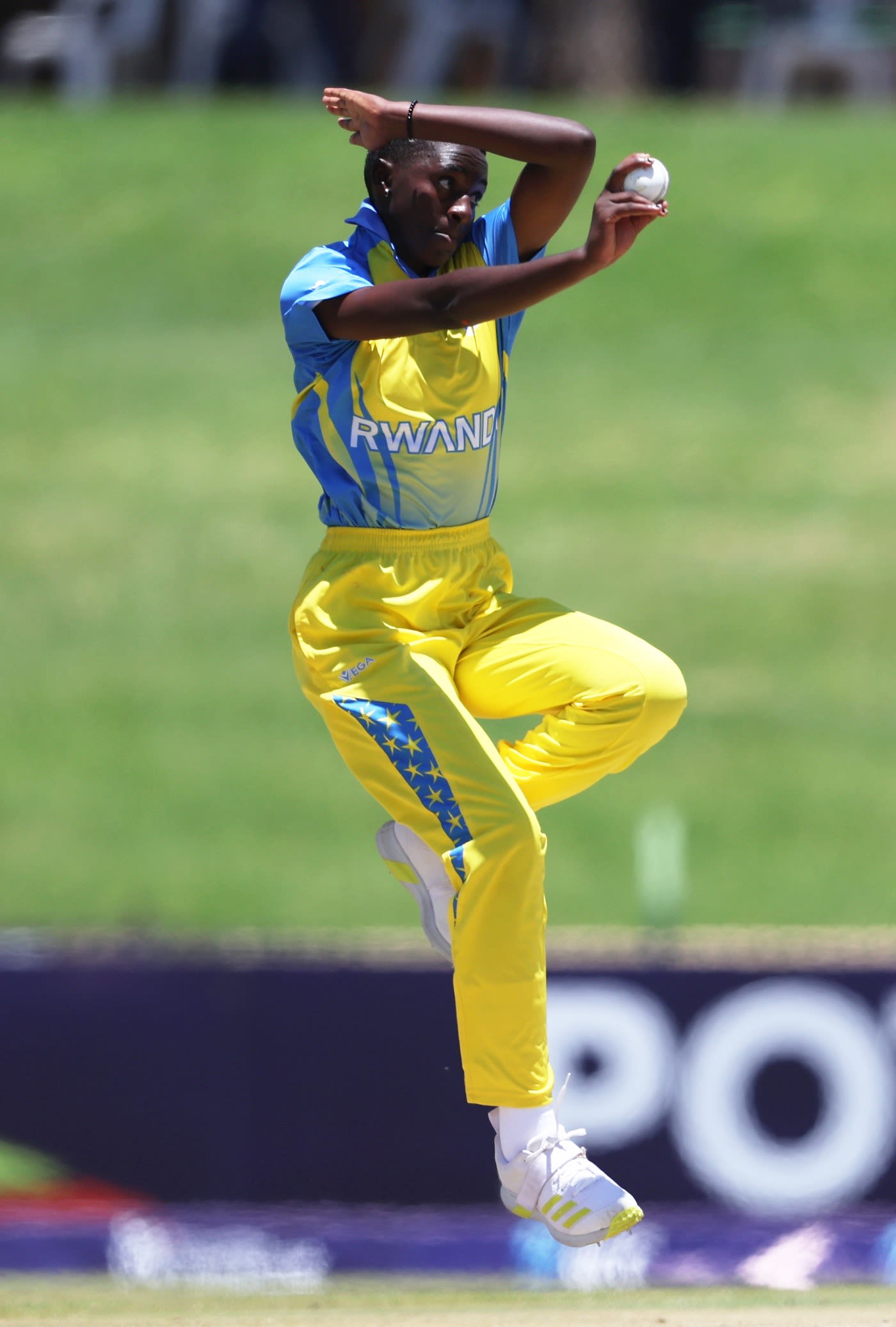 Geovanis Uwase bowls against Pakistan