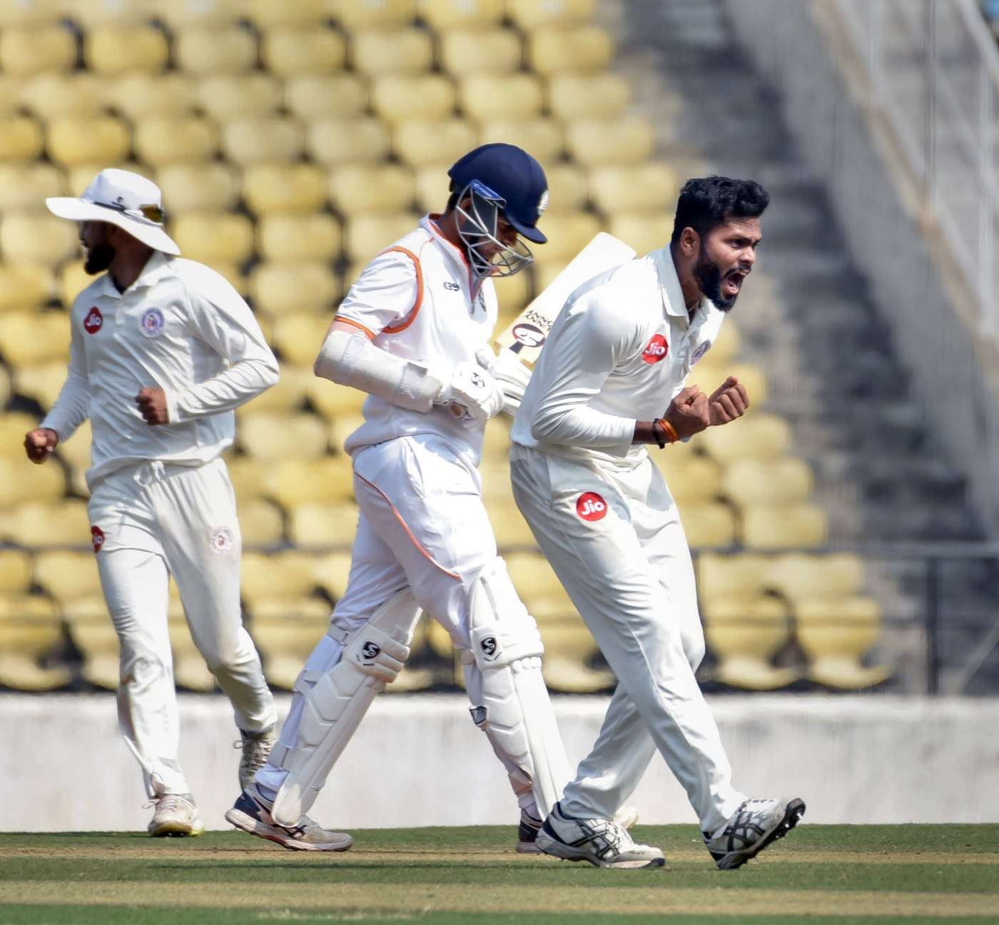 Tejas Patel celebrates a wicket
