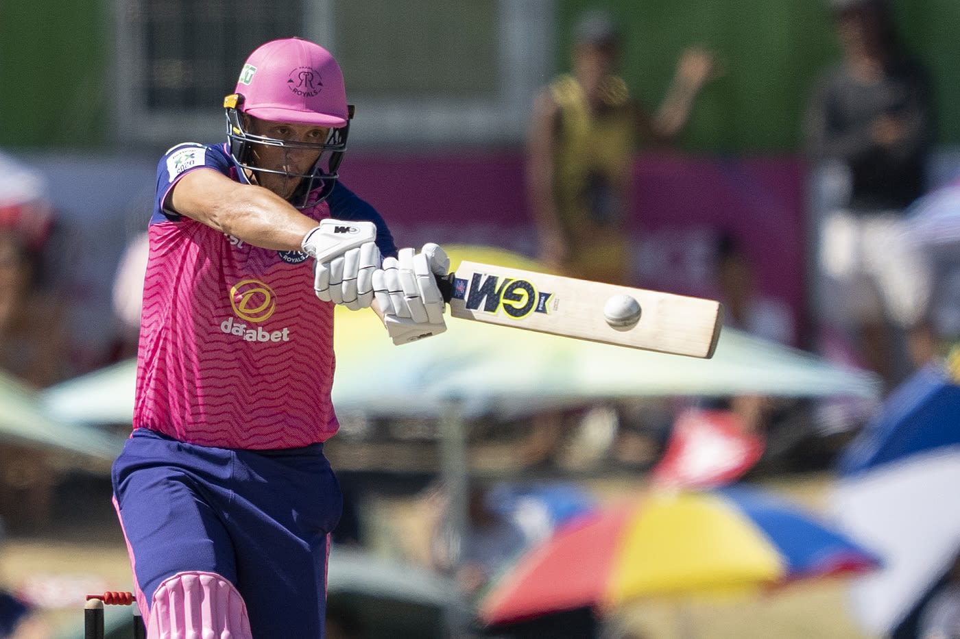 Paarl Royals' Wihan Lubbe hits one over the top for six