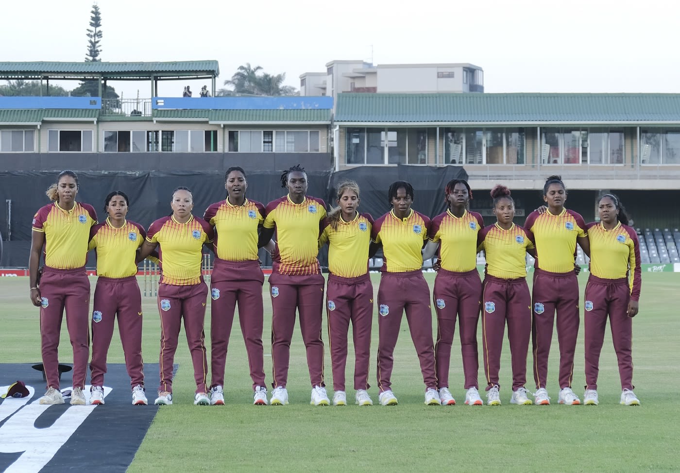 West Indies line up for their anthem