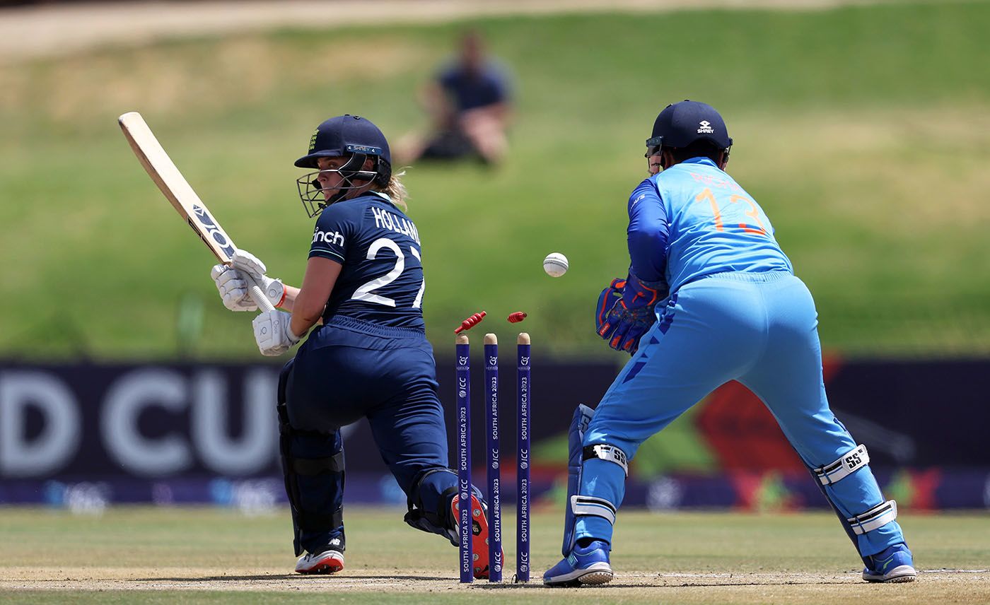 Niamh Holland is bowled by Archana Devi