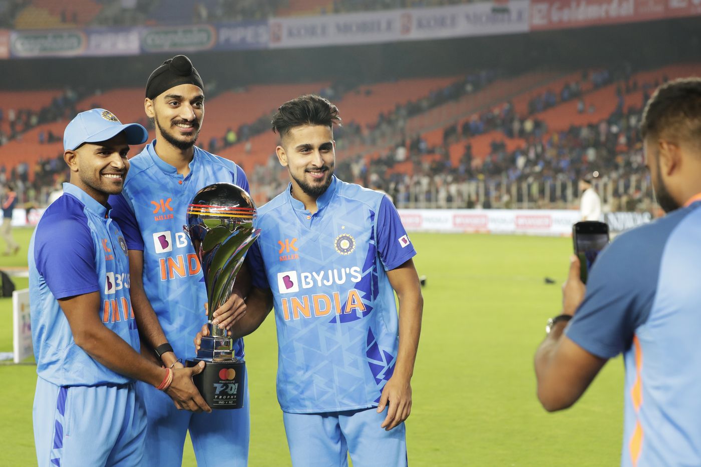 Glimpses of India's cricketing future? Shivam Mavi, Arshdeep Singh and Umran Malik strike a pose