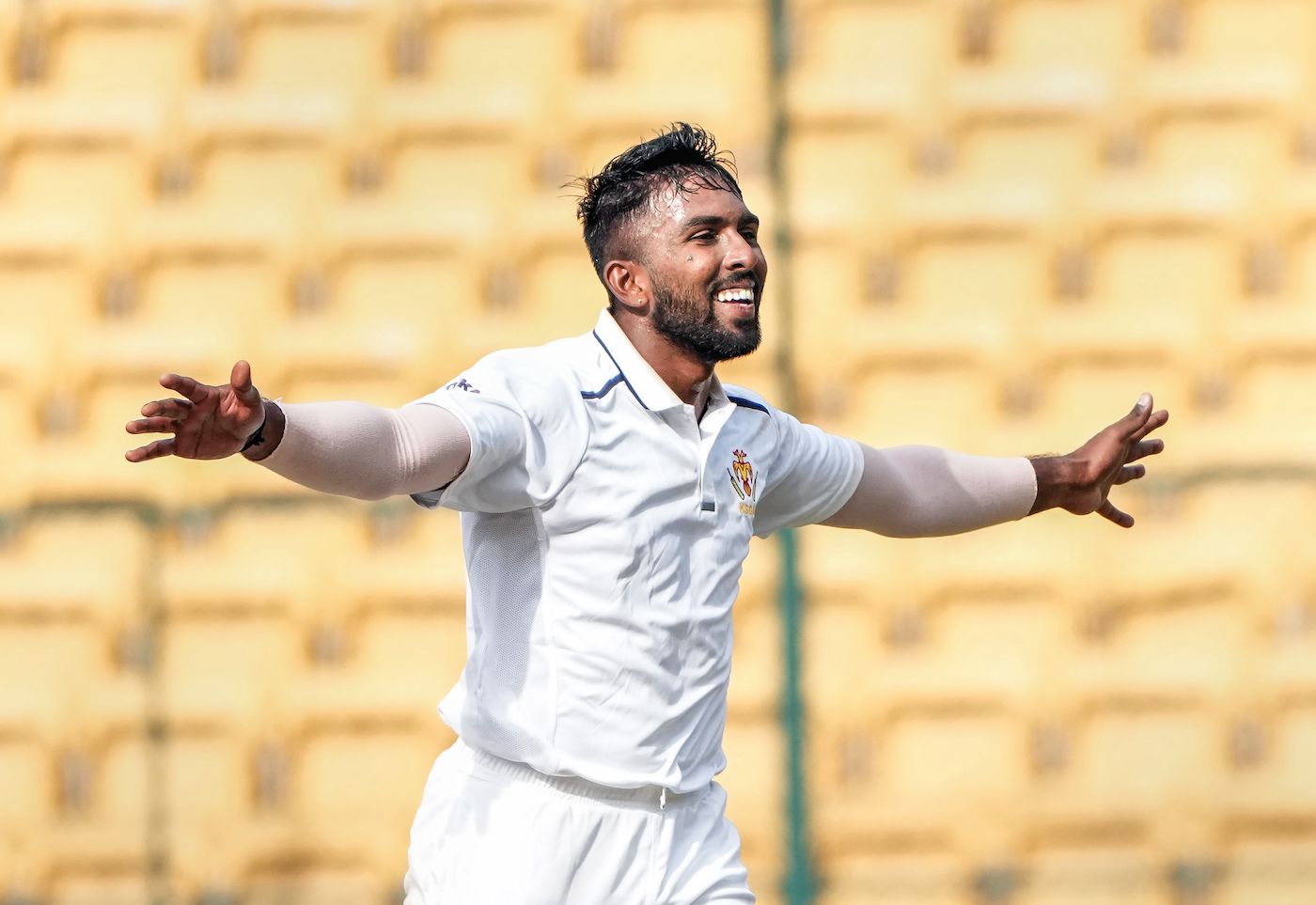 M Venkatesh followed up his five-for in the first innings with two more wickets