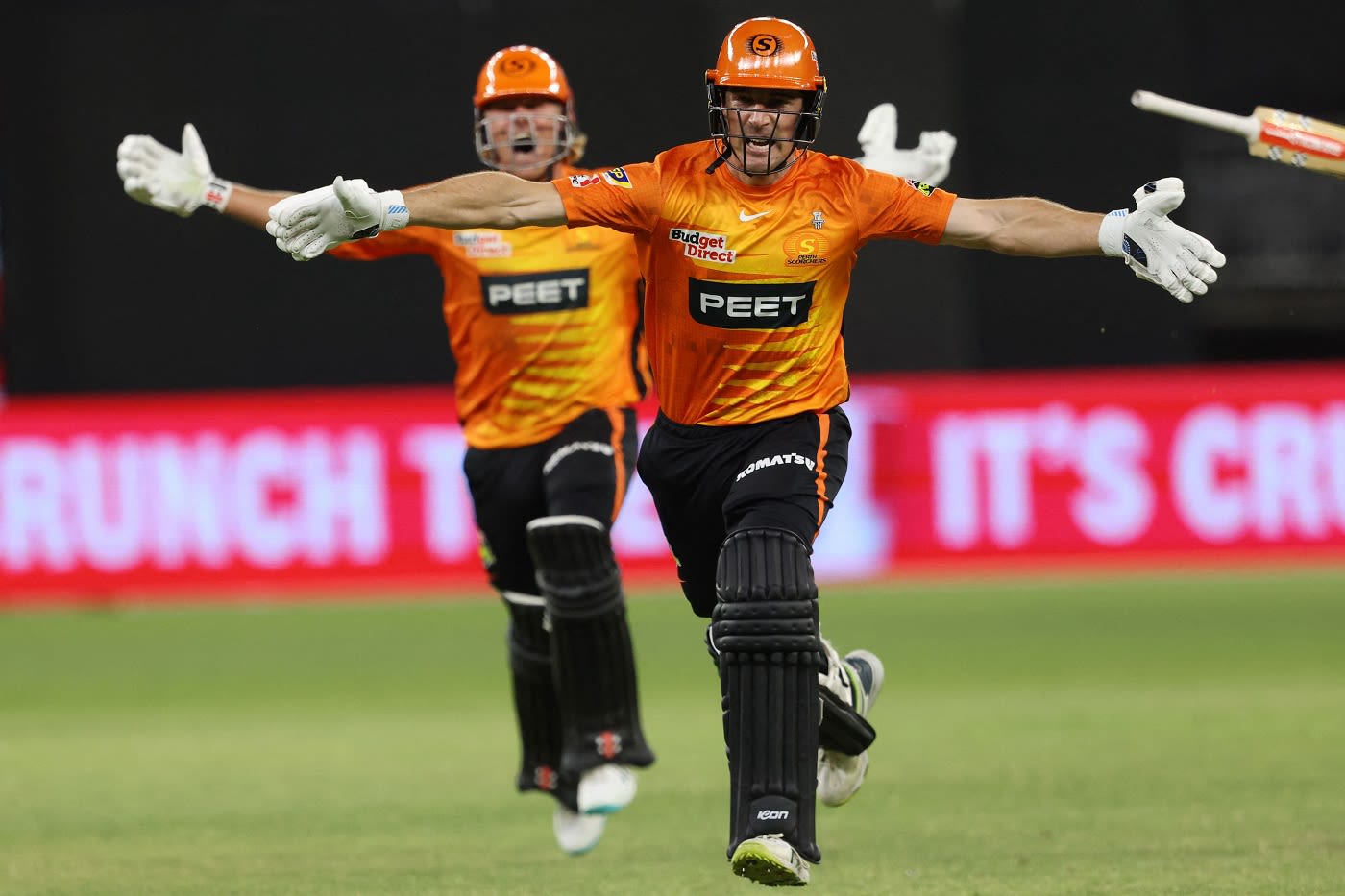 Cooper Connolly (left) and Nick Hobson rejoice after their match-winning stand