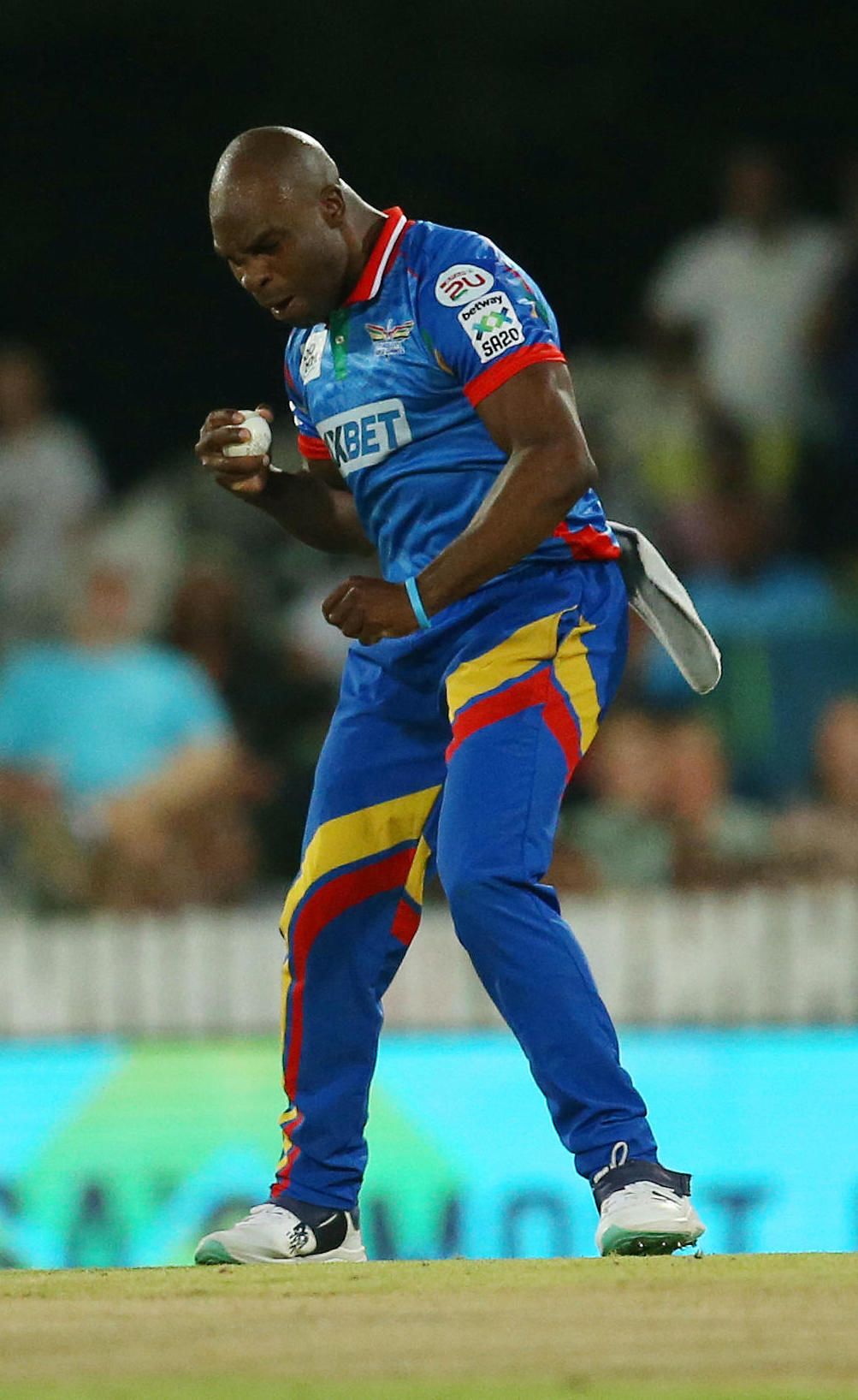 Junior Dala celebrates the wicket of Kusal Mendis