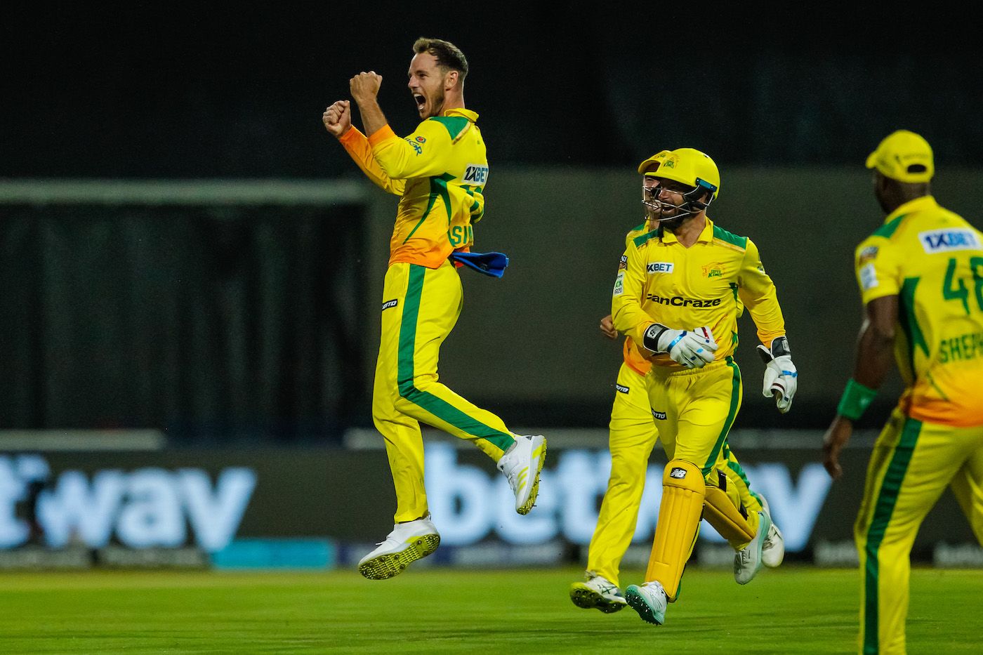 Kyle Simmonds takes celebratory flight
