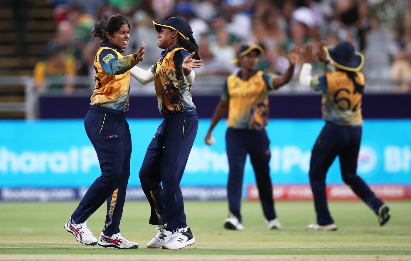 Oshadi Ranasinghe celebrates the wicket of Tazmin Brits