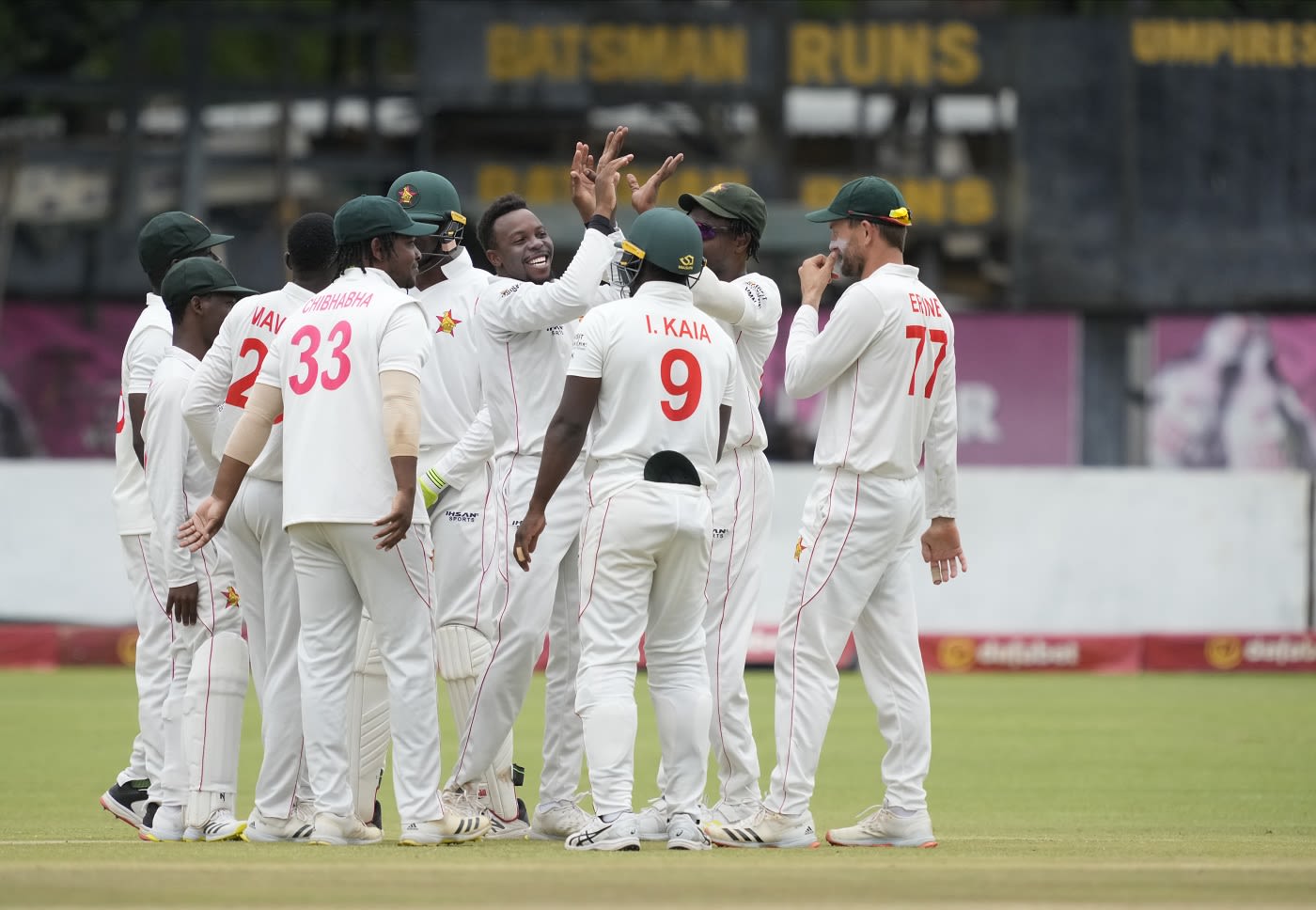 Wellington Masakadza celebrates after pinning Kraigg Brathwaite lbw