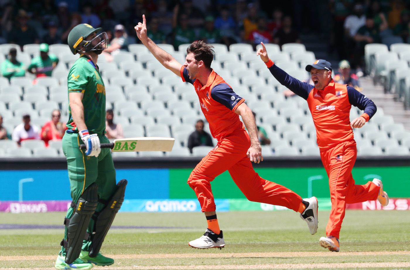 Brandon Glover sets off in celebration after getting Wayne Parnell caught behind