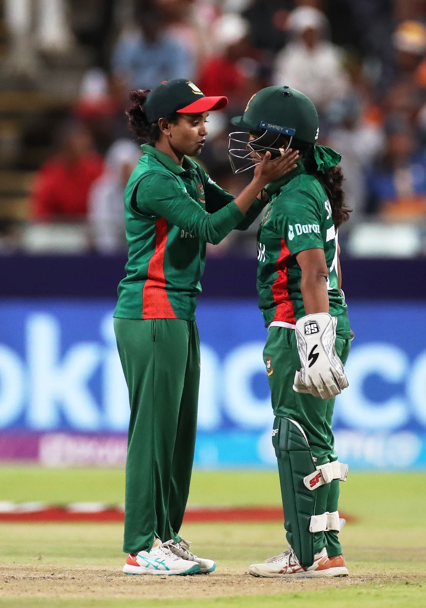Nigar Sultana calms Shamima Sultana after two missed stumpings