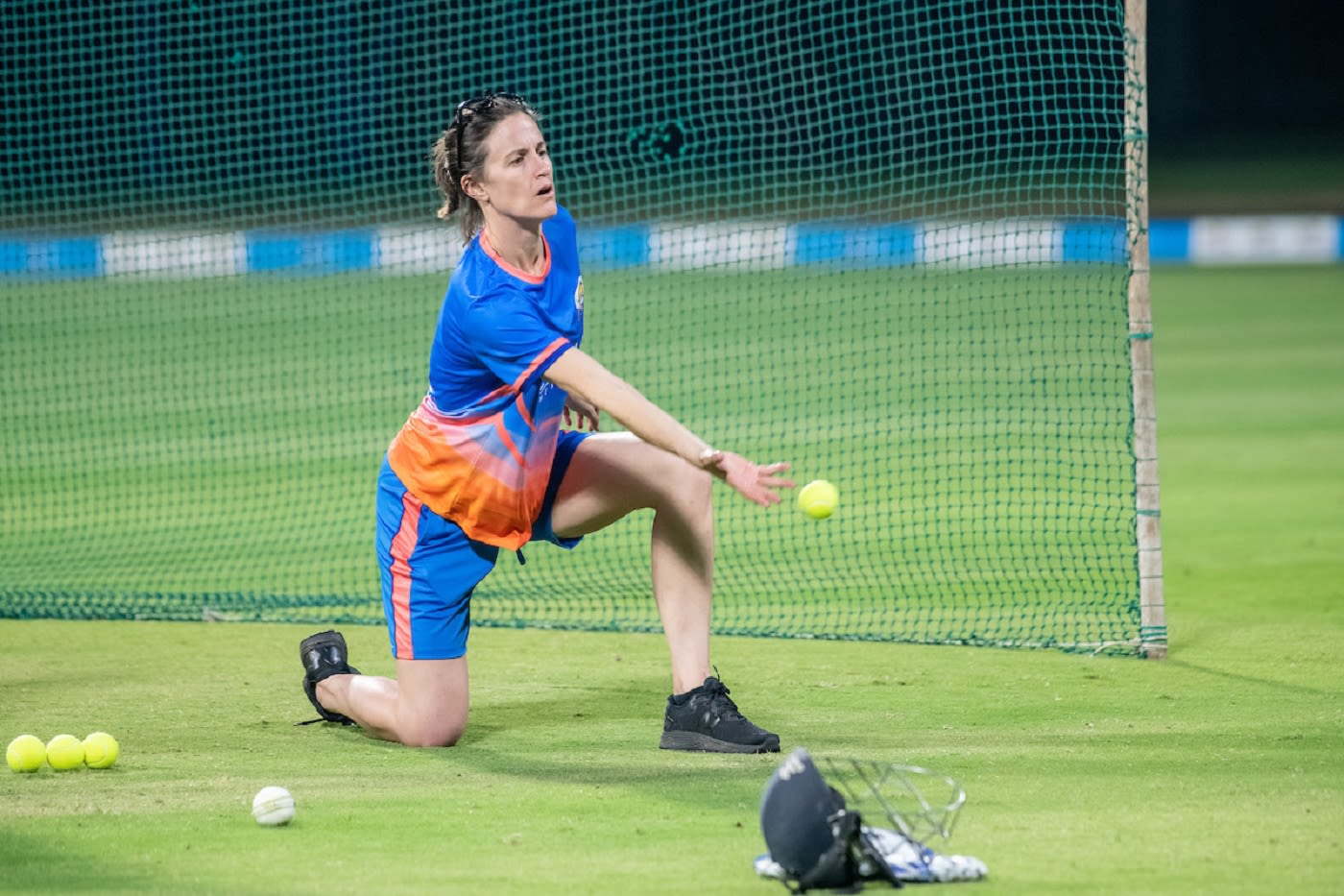 Mumbai Indians Women's fielding coach Lydia Greenway at a practice session