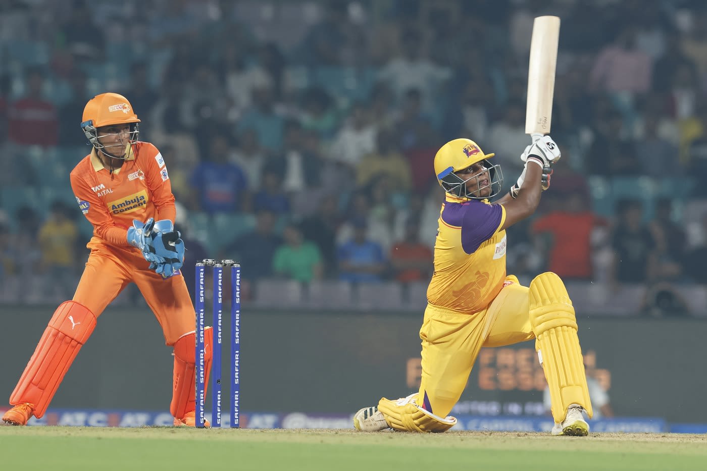 Kiran Navgire hits a six over the leg side