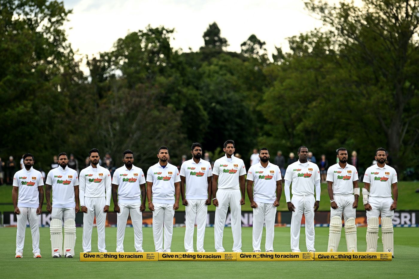 Sri Lanka's players line up for the national anthem